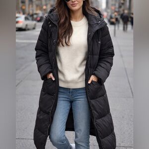 DKNY Women’s Trendy Long Puffer Coat Black with Hood, Discounted Shipping